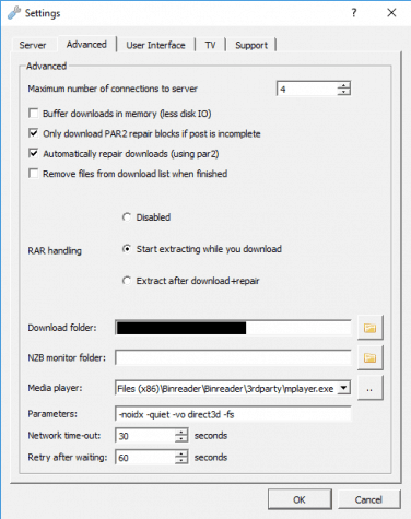 UsenetBucket Binreader advanced settings