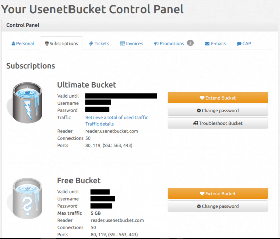 UsenetBucket Control Panel